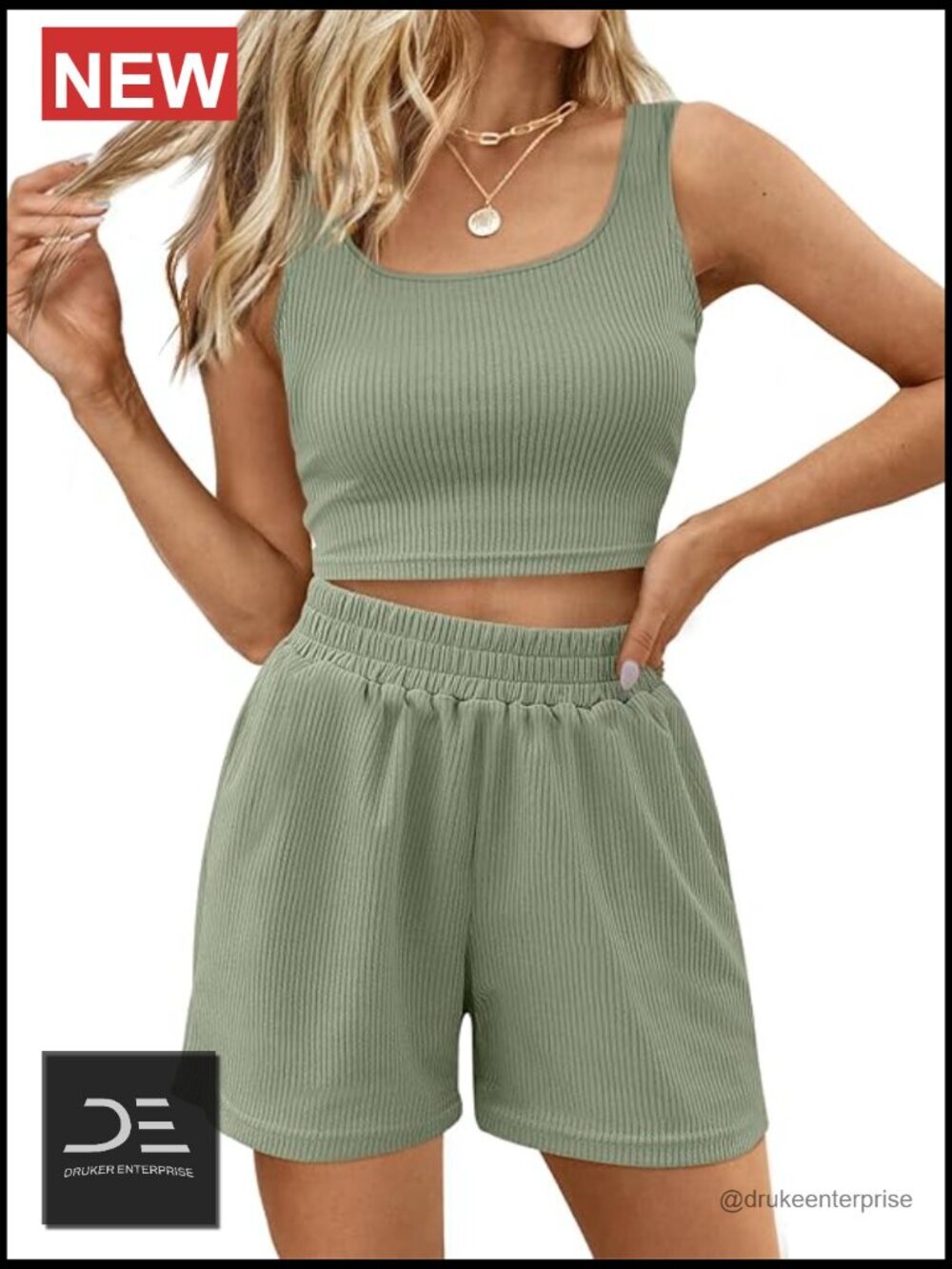 Sleeveless Matching Lounge Crop Top High Waisted Short Set